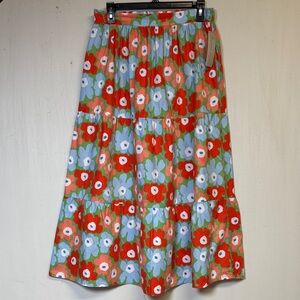 Big Water Blue Sky Floral Tiered Maxi Skirt Size Large